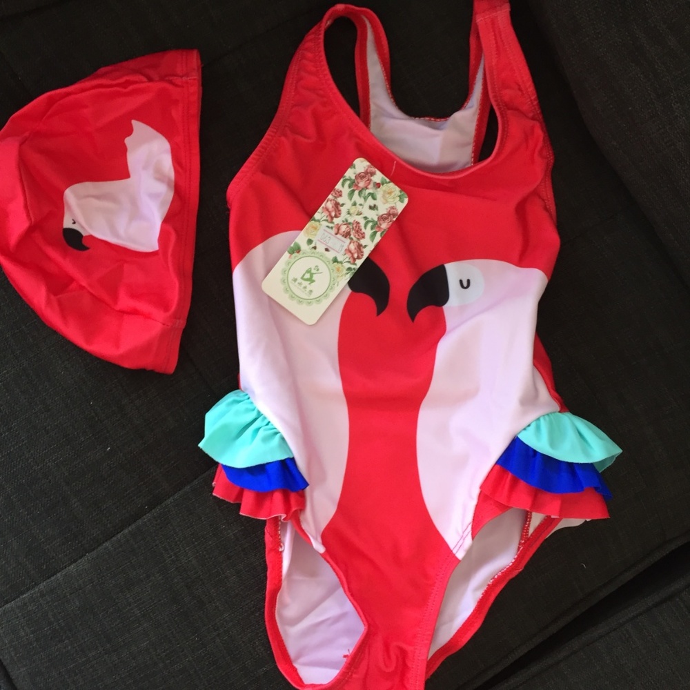 New baby Girls Swimsuit with  Cap 1-2 yr